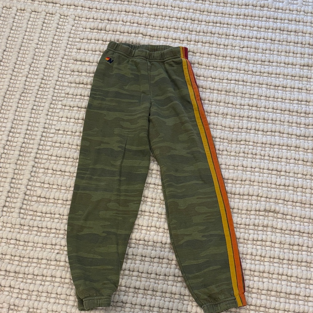 Aviator Nation Kids Camouflage Joggers with Red and Yellow Stripes
